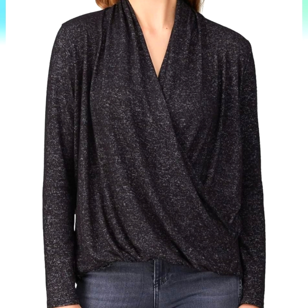 Mikey & Joey Ribbed Knit Wrap Surplice  Sweater Top